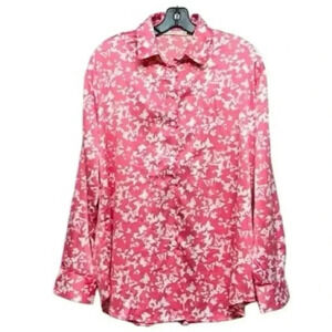 Ellison Women's Pink Floral Button-Up Shirt Size L Long Sleeve Butterfly…